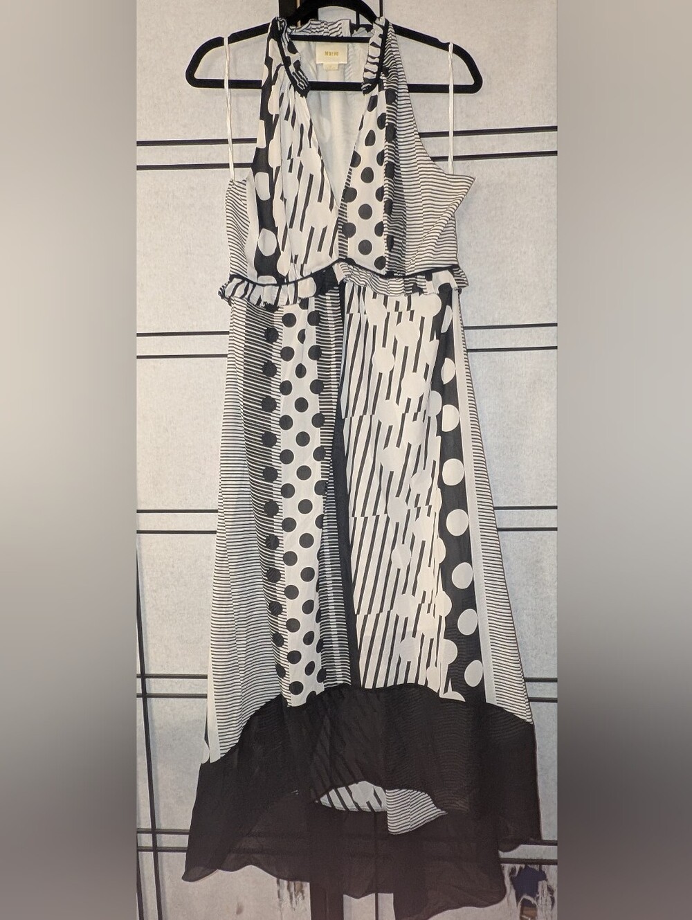 Maeve Anthropologie Black White Mixed Print Halter Hi-Low Maxi Dress - Picture 6 of 6